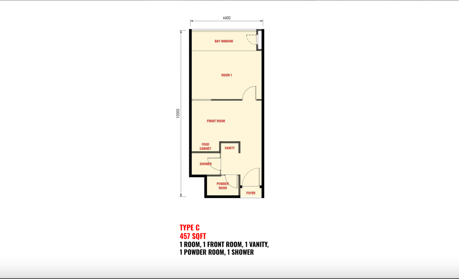 The Bedrock Type C - 457 sqft floor plan, Jesselton Docklands